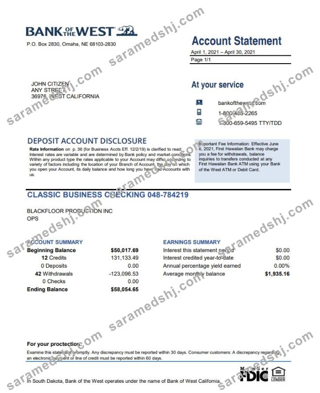 USA Bank of the West bank excel pdf